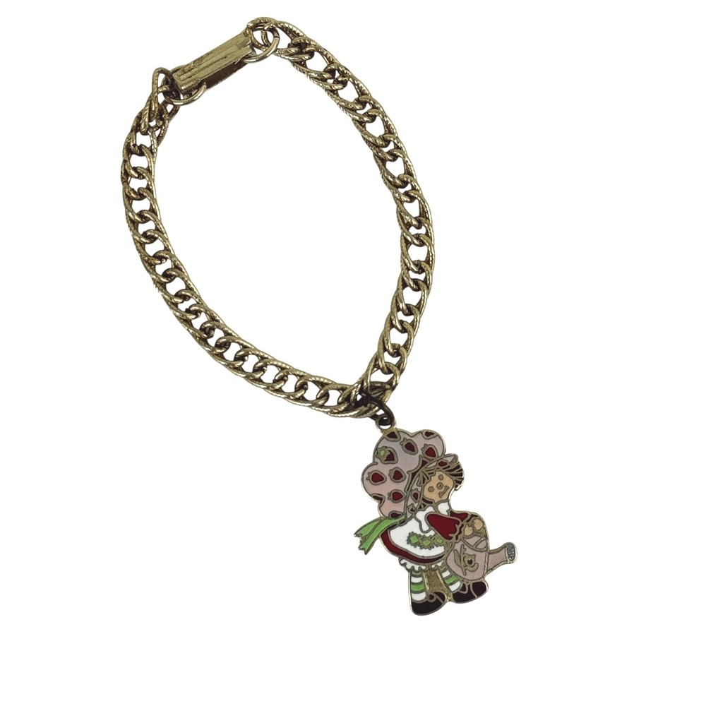 Vintage 1980 American Greetings‎ Strawberry Shortcake Enamel Charm Bracelet 7in